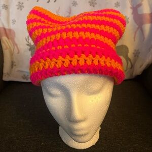 Vibrant Pink and Orange Crochet Hat
